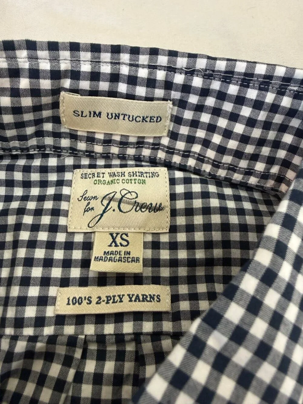 J.Crew Men’s Slim Untucked Gingham Button Down Shirt Black White XS BG418 NWOT